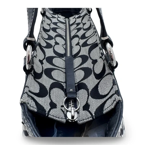 Coach Signature Turnlock Black Gray Jacquard Canvas Leather Trim F14281 - Picture 5 of 12